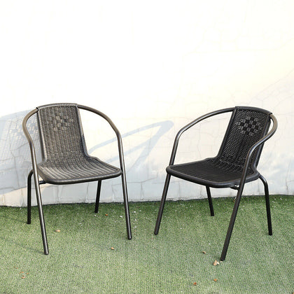 2 4 6pcs Black Stackable Outdoor Chairs Poly Rattan Patio Garden Dining Seats