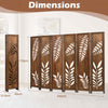 6-Panel Room Divider Privacy Screen with Carved Leaf Pattern-Brown