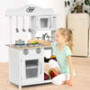 Toddlers Wooden Play Kitchen Pretend Play Cooking Set w/Microwave-White