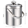 Ice Bucket 1.2L Large Stainless Steel Insutaled Double Wall With Lid & Tong