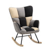 Ergonomic High Back Rocking Chair Linen Patchwork Rocker Armchair Recliner Seat