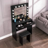 Dressing Mirrored Makeup Table Vanity Set Black with LED Lights Stool & Drawer