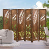 6-Panel Room Divider Privacy Screen with Carved Leaf Pattern-Brown