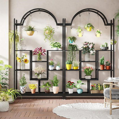 Large Plant Stand Arched Top Planter Pot Hanging Hook Ladder Rail Storage Patio