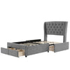 Single Bed with Storage Velvet Upholstered Bed Frame with Headboard, 4 Drawers