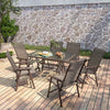 Large Glass Table And Folding Chairs w/ Parasol Hole Garden Patio Furniture Sets