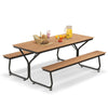 183CM Picnic Table Bench Set Outdoor Dining Table & 2 Benches Umbrella Hole