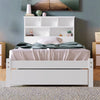 Single Bed Frame, White 3ft Wooden Storage Bed with Shelves and Underbed Drawer