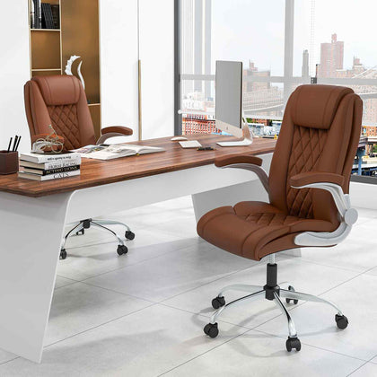Adjustable Computer Desk Chair PU leather Executive Office Chair-Brown