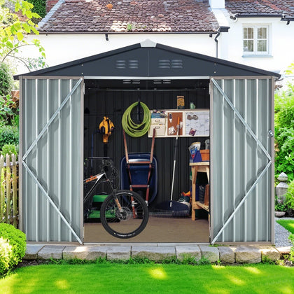 8 x 6FT Galvanised Garden Storage Shed Metal Garden Shed Lockable for Tool Bike