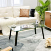 Tempered Glass Coffee Table Rectangular Cocktail Snack Tea Table with Metal Leg