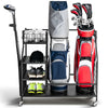 Golf Bag Storage Rack For Garage Double Golf Bag Organizer w/ Lockable Wheels