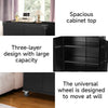 Lockable Mobile File Cabinet Home Storage Cupboard with 3 Tiers Shelves & Wheels