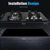 4 Burners Gas Hob 60cm Black Tempered Glass NG/LPG Convert With Iron Pan Support