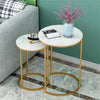 2Pcs Marble Side Table Nesting Coffee Tables Corner Cabin Bedroom White & Gold