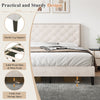 4ft6 Double Bed Frame Upholstered Platform Bed with Adjustable Headboard Beige