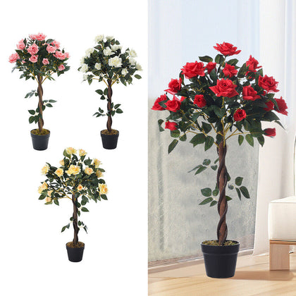 Artificial Blossom Tree Roses Wisteria Flowers Realistic Faux House Plant Potted