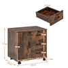 Brown Office Filing Cabinet Mobile Printer Stand File Drawers Wheels Wooden