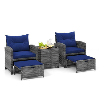5 Piece Wicker Patio Furniture Set Conversation Set Navy