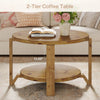 Solid Wood Round Coffee Table, 2-Tier Farmhouse Circle Center Accent Table,Brown