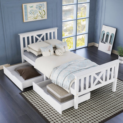 3ft Single Bed Solid Pine Wooden Storage Bed Frame 2 Drawers 90x190 cm White