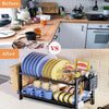 2 Tier Dish Drainer Rack Kitchen Sink Washing Draining Board Cups Holder Rack