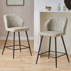 2 Pcs Beige PU Bar Stools Restaurant Bar Stools Soft Padded Seat Back Metal Legs