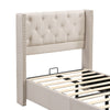 3FT UPHOLSTERED SINGLE BED FRAME WITH LINEN TUFTED HEADBOARD & WING SIDE BEIGE