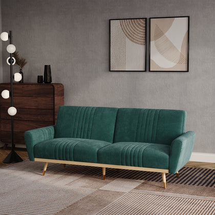 3 Seater Velvet Sectional Sofa Bed Striped Detail Click Clack Sleeper Sofa Bed
