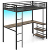 Loft Bed Single Platform Bed Metal High Sleeper Bed w/Charging Station