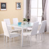Modern White Glass Dining Table with 6 Faux Leather Chairs Living Room Kitchen