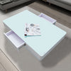 2 Drawers Coffee Table Aqua Top Tempered Glass High Gloss White Base End Table