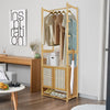 Heavy Duty Vertical Bamboo Garment Coat Rack Stand Shoe Shelf Entryway Corner
