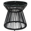 PE Rattan End Table, Round Side Table, Tempered Glass Top Coffee Table, Black