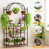 Heavy Duty Large Tall Plant Stand Arched Metal Flower Shelf with Hanging Hooks