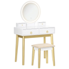 LED Dressing Table Set with Mirror Stool Bedroom Makeup Vanity Desk 4 Drawers