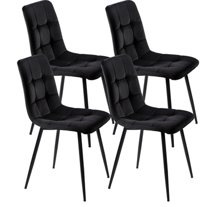 4 Pcs Velvet Dining Chairs Set Soft Padded Seat Metal Leg Office Kitchen Black