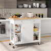 Mobile Kitchen Island Cart Rolling Kitchen Island w/ Rubber Wood Top (White)
