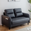 Black Ergonomics 2 Seater Sofa Modern High Back Fabric Couch Wood Legs 2 Pockets