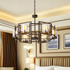 6-Light Large Wagon Wheel Chandeliers Drum Pendant Light Fixture for Dining Room
