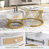 Set of 2 Round Nesting Coffee Table Side Table with 1 Drawer for Living Room