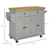 Rolling Kitchen Island Cart with Rubber Wood Top, Spices Grey