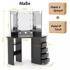 Corner Dressing Table with LED Lights Vanity Makeup Desk with Mirror & 5 Drawers