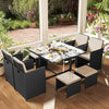 8 Seater Rattan Garden Furniture Set - 4 Chairs 4 Stools & Glass Dining Table
