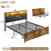 4FT6 LED Metal Double Bed Frame w/ Storage Drawers, Headboard & Charging Station