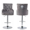 360° Swivel Grey Velvet Bar Stool Gas Lift w/Lion Head Door Knocker &Tufted Back