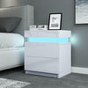 Bedside Table Cabinet 2 Drawers LED High Gloss Front Nightstand Storage Unit