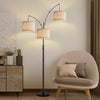 Floor Lamp Free Standing Light Tall Lamp Beige Linen Shade Bedroom Living Room