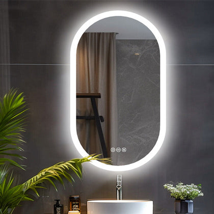 Large Oval LED Backlit Bathroom Mirror Defog Wall Vanity Mirror Washroom Bedroom