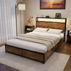 Double Size Bed Frame Metal Platform Bed w/ 4 Storage Drawers & Charging Station